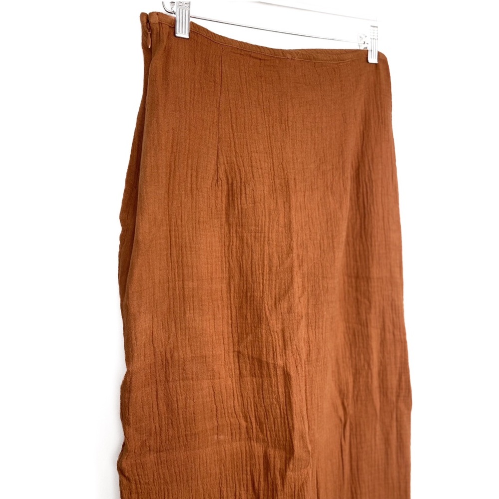 Free People Cotton Gauze Midi Skirt 6‎ Orange Natural Cerine Ruched High Waist - Picture 8 of 10
